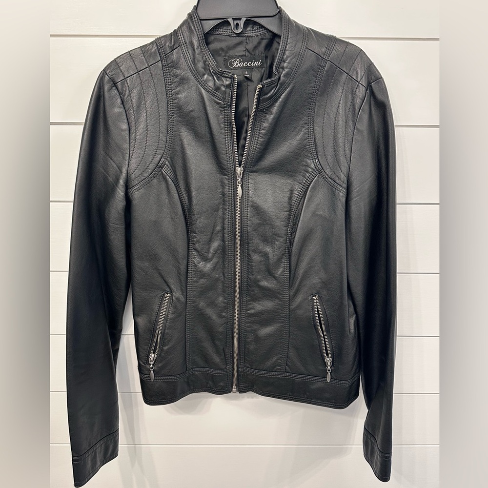 Baccini Black Leather Jacket for Women Sz Small